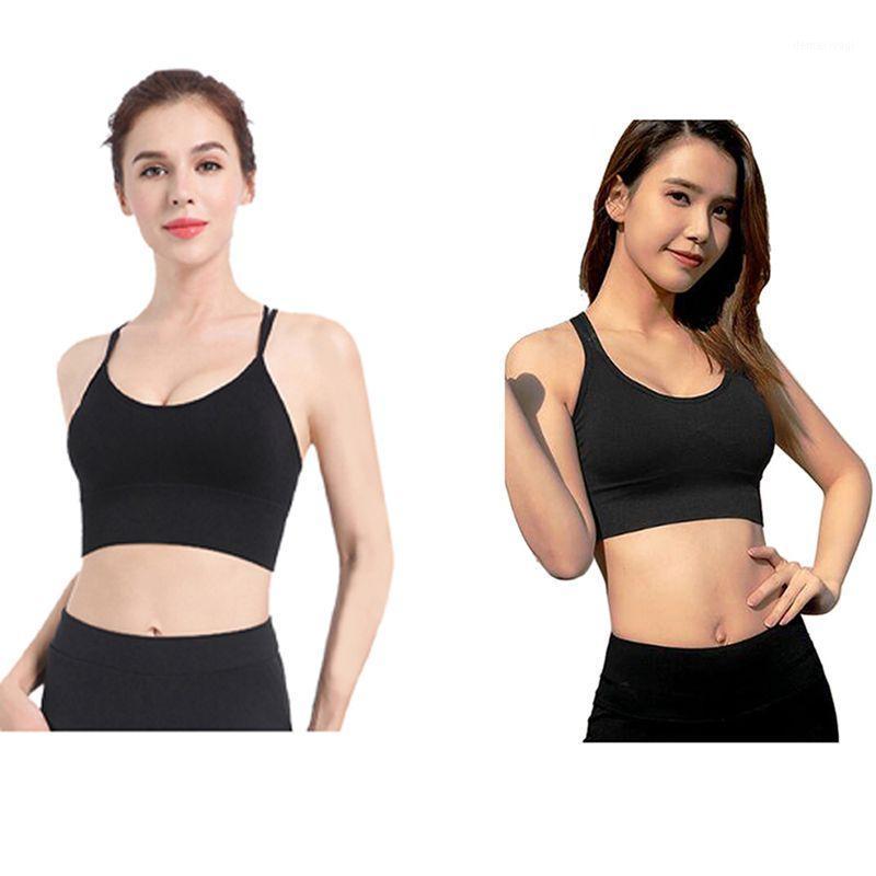 

2 Pcs No Steel Ring Beautiful Back Sports Bra Cross Vest Type Shockproof Yoga Fitness Sports Underwear Female Blcak XL1, Black