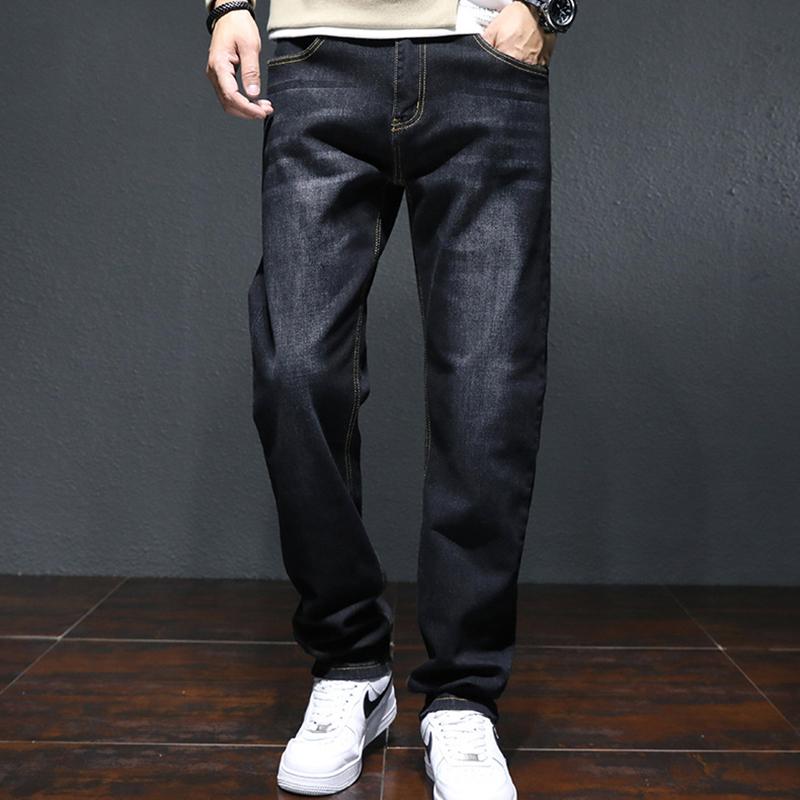 

Autumn and winter jeans denim men's straight loose large size high waist men jeans stretch simple business trousers men, Black