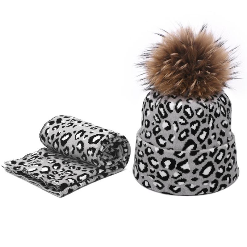 

Hats, Scarves & Gloves Sets 2pcs Winter Women Pompon Beanie Hat Scarf Set Leopard Spots Sexy Outdoor Warm Faux Fur Pom Hedging Caps
