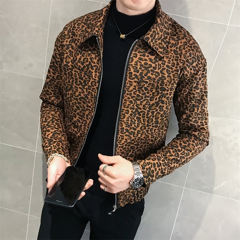 

Casual Jacket Mens Chaqueta Hombre Bomber Jacket Men Autumn Leopard Print Zipper Jacket Flow Loose Coat Chaqueta Hombre 201105, Coffee