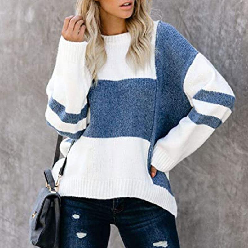 

Women's Sweaters Retro Knitted Women Autumn Winter Warm Patchwork Loose Pullover Casual Long Sleeve Round Collar Y2K Sweater Streetwear, White;black