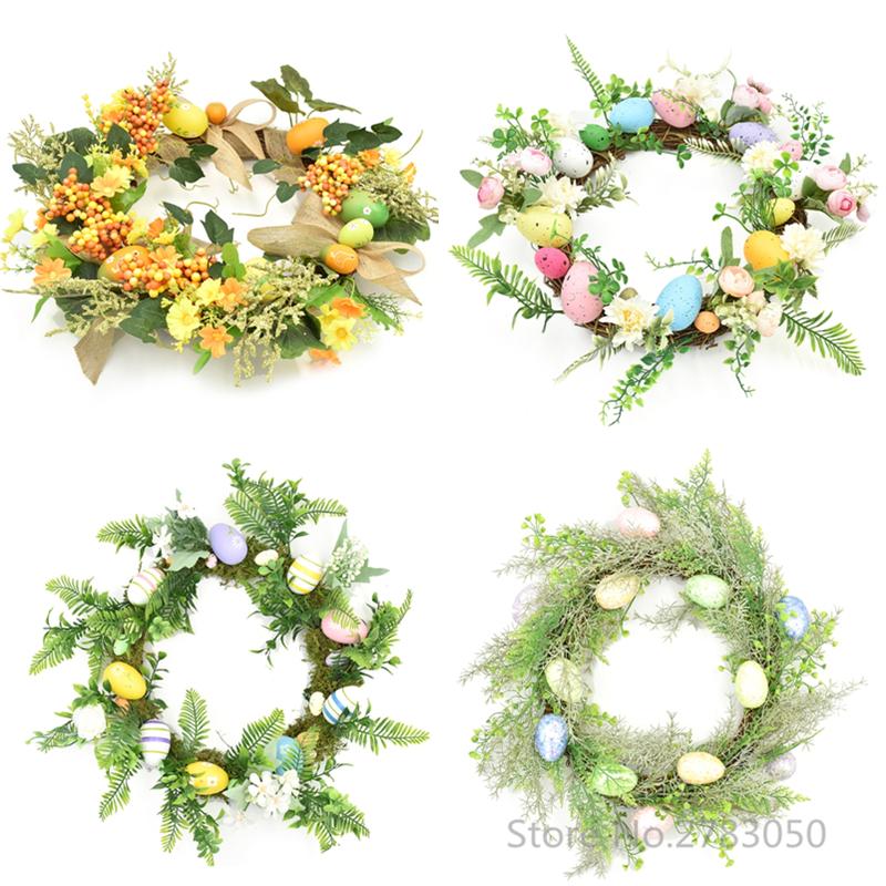 

Artificial Easter Door Wreath Foam Eggs Rattan Wreath Flower Garland Hanging Home Door Window Decoration 45cm for Easter Party