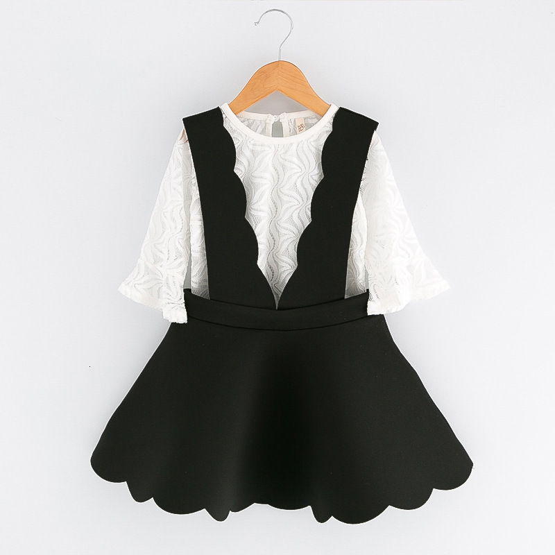 

2021 New Spring Fashion Clothing Lace Flare Sleeve T-sleeve+strap Kids Clothes Sets Girls Autumn Es Cd7g, Red