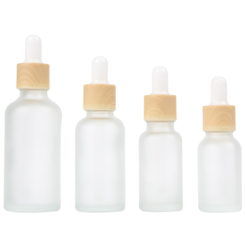 

Empty Refillable Dropper Bottles Frosted Glass Vial Cosmetic Container Jar Holder Sample Bottle with Imitated Wooden Lids