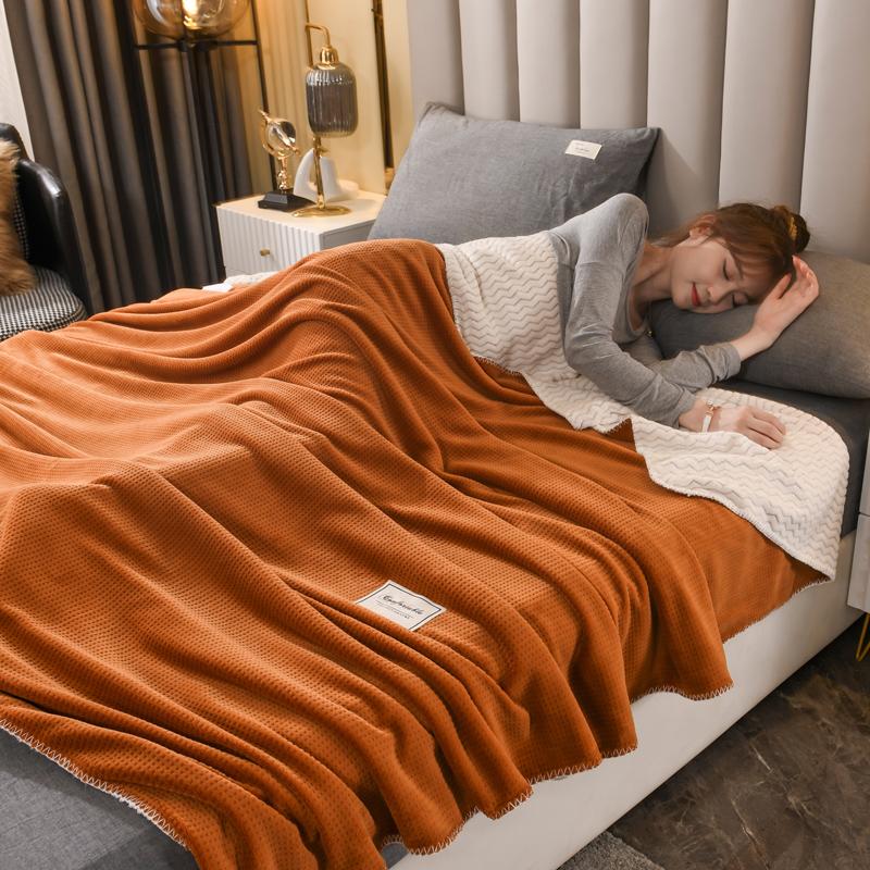 

Blankets Double Waffle Sided Solid Color Travel Adults And Children Blanket Sofa Warm Wool Bedspread