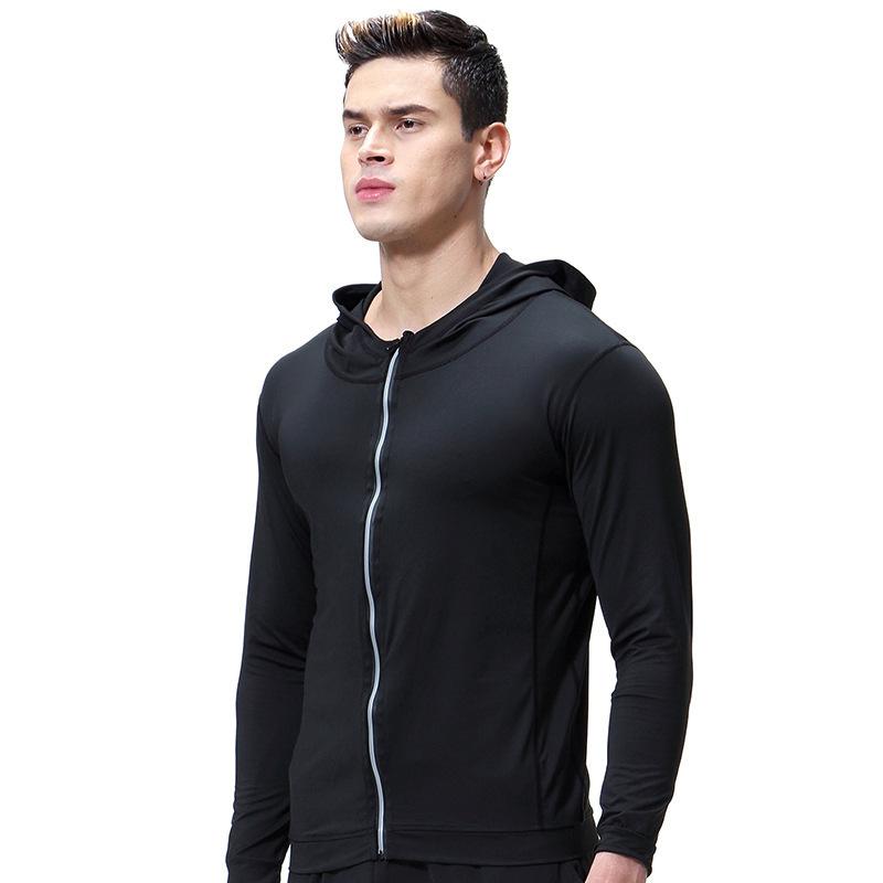 

si ge tu Sports Jackets Men Spring and Autumn Black Elasticity Quick-Drying Gym Clothes Training Outdoor Zipper Hooded Explosion, As pic