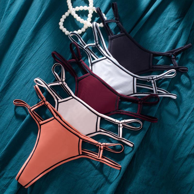 

3PCS Set Thong G-String Sexy Lady's Thong Girl Ice Silk Seamless Bandage Comfortable Cotton Crotch T-Shaped Panties, 6orange wine black