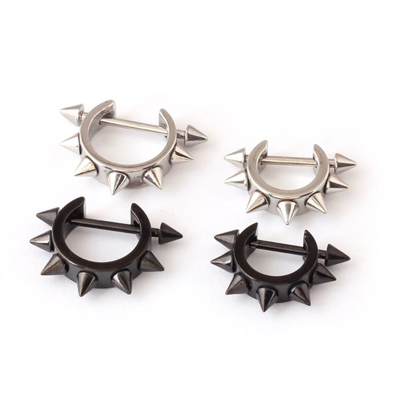 

2pcs D-shaped Punk Rock Men women Taper Spike Rivet Ear Hoop Pierced Earring