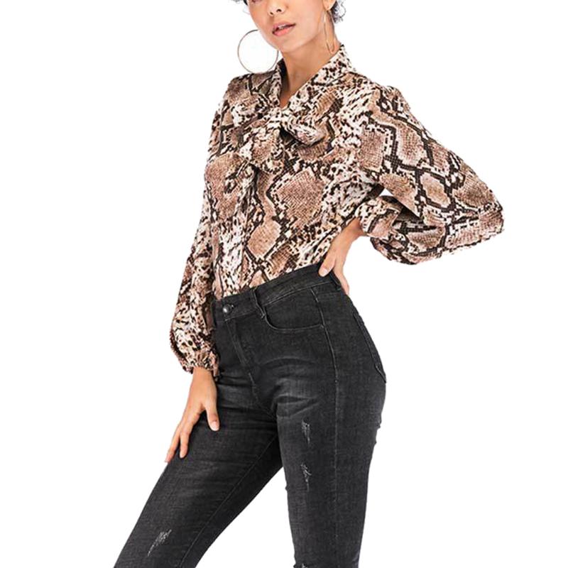 

Women Blouses Sexy Snakeskin Print Ladies Shirts Tops V Neck Tied Blouse Jumper Top Casual Womens Clothing Summer Female Blouses, As pic