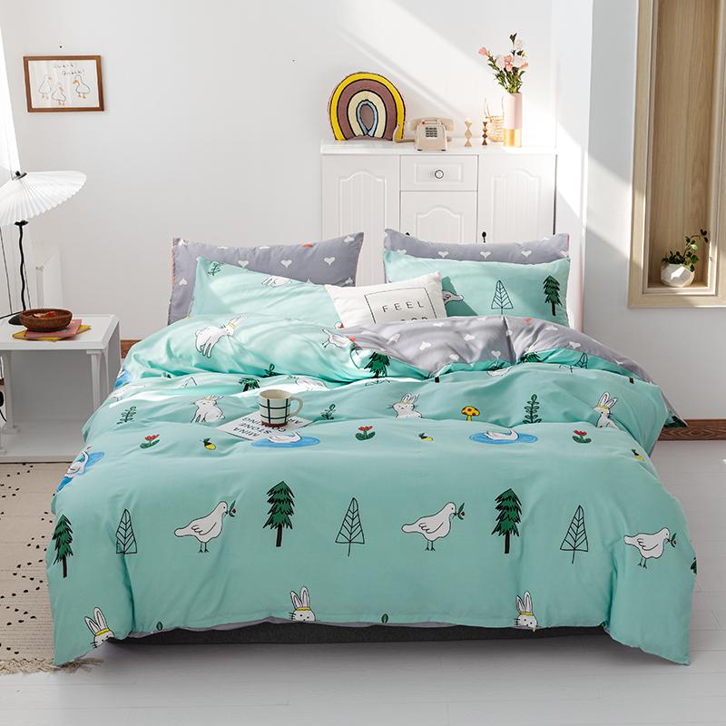 

cute korea style bedding set blue cartoon bed linen for kids adult duvet cover pillowcase bed sheet sets queen king single size, 07