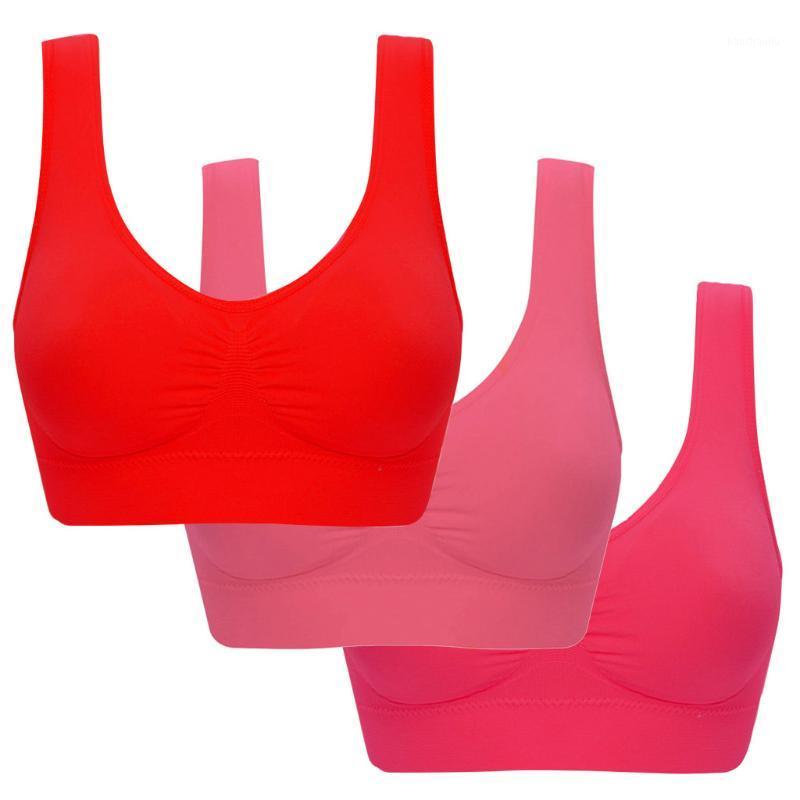 

3Pcs Women Fitness Sports Yoga Bra Pure Color Plus Size Ultra-thin Large Bra Sports Full Cup Tops Brassiere Para Mujer#301, Multi