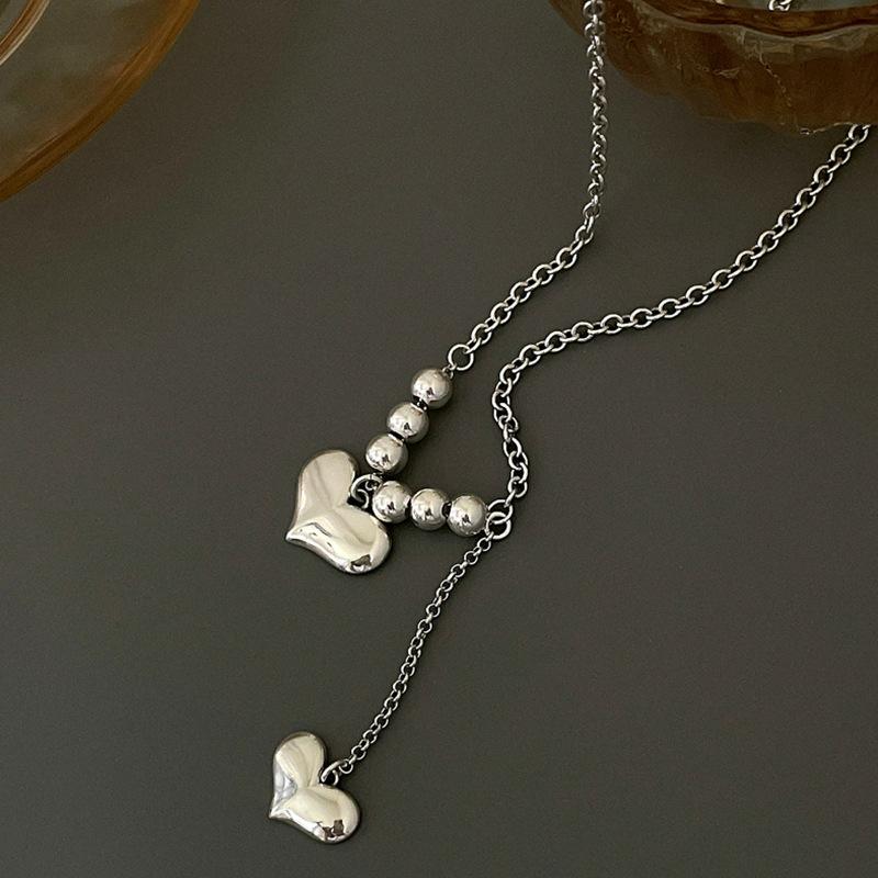 

Pendant Necklaces LOVOACC Silver Color Metallic Love Heart For Women Hollow Chunky Chain Beaded Chokers Necklace Pendientes 2022