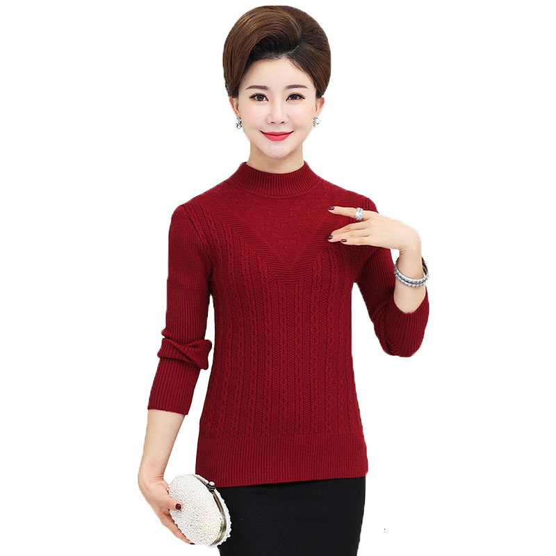 

Female Winter Middle-aged Aged Fashion Thicken More Size Half Turtleneck High Women's Knitted Sweater Bp03, Grey