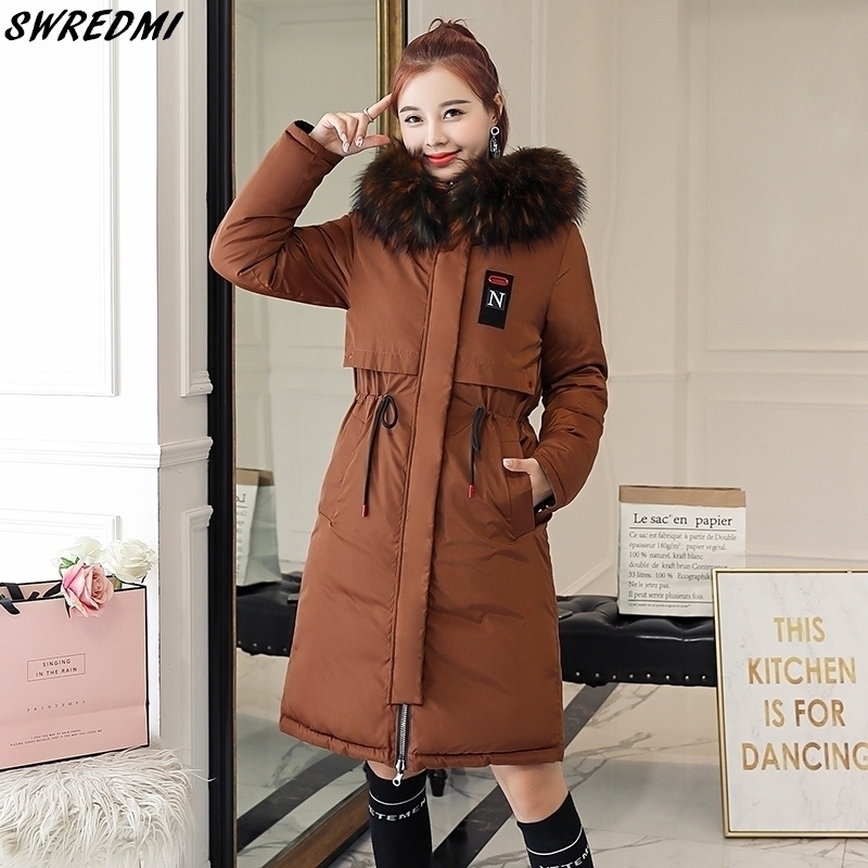 

SWREDMI Thick Warm Female Jacket Slim Drawstring Winter Women' Parkas Plus Size 3XL Wadded Coats Hooded Wear On Both Sides 201127, Red