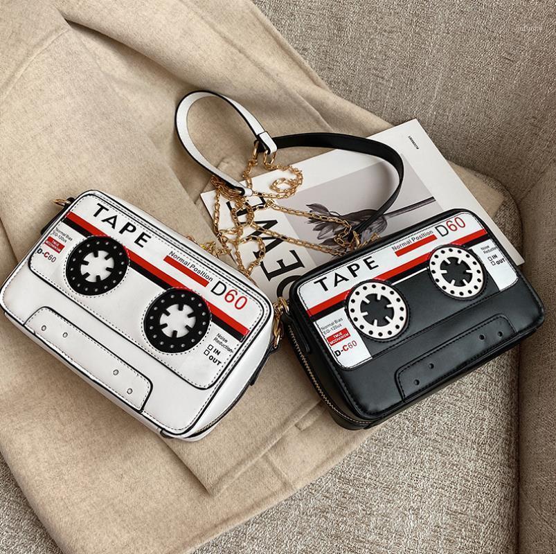 

Fashion Lady Crossbody Bag Women Leather Handbag Messenger Purse Portable Square Zipper Tape Recorder Print Sling Shoulder Pack1, Black