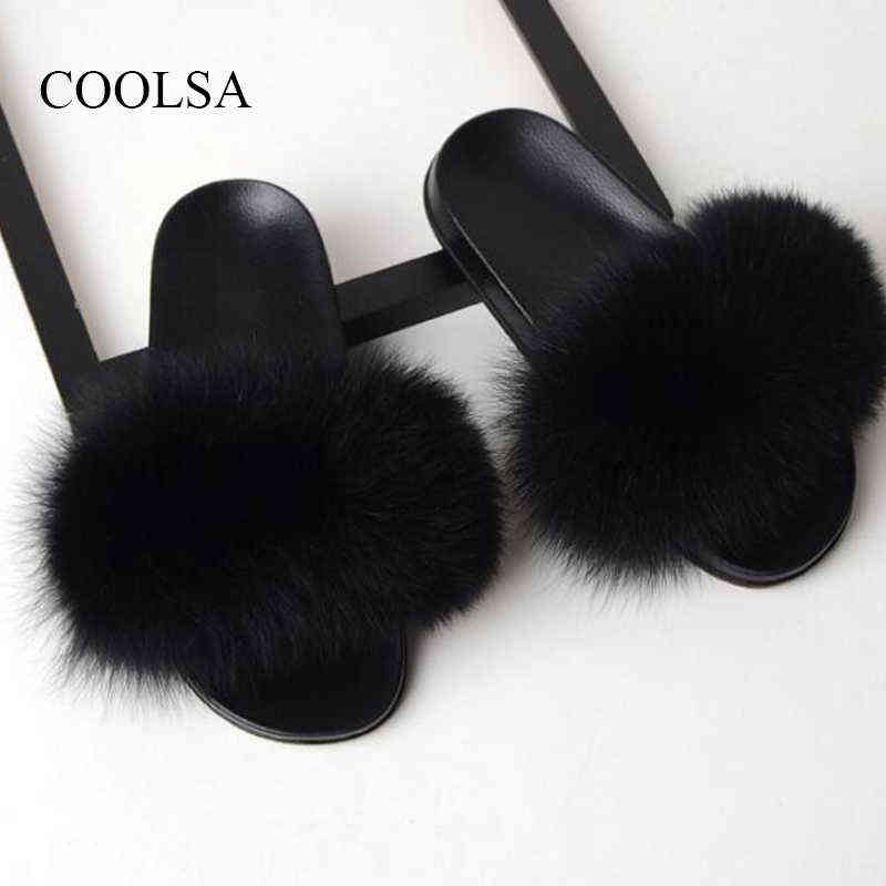 

Summer Ladies Colorful Fox Fur Fluffy Slippers Women's Lovely Plush Real Fox Hair Slides Party Furry Flip Flops Women's Sandals W220218