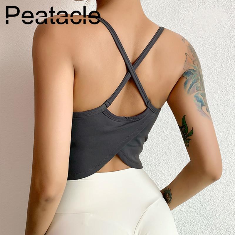 

Peatacle Split Beauty Back Fitness Camisole Women's Elastic Quick Dry Training Top Thin Strap Sports Bra Padded, White
