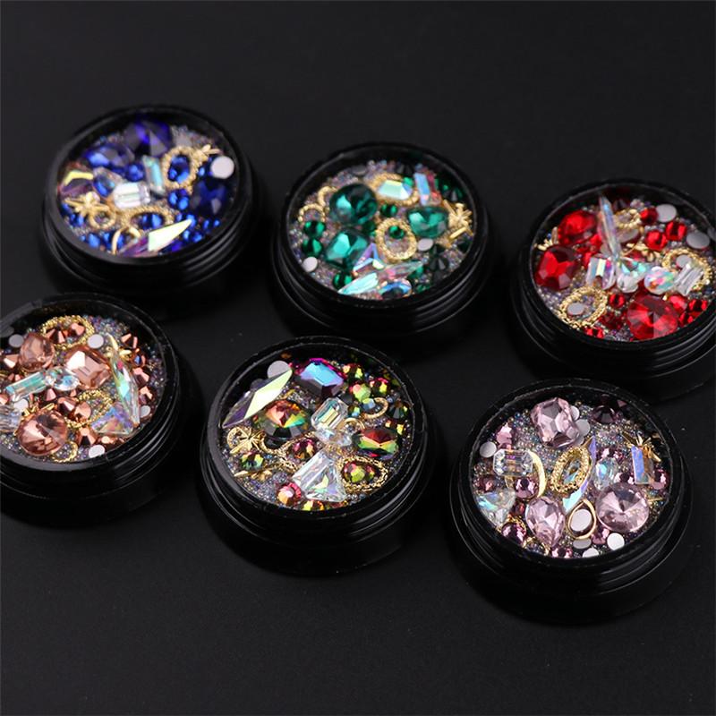 

1Box Nail Bead 6 Style Nail Crystal Alloy Caviar Bead Mixed-Color Mix-Shape Jewelry Rhinestone Tip Art Decoration