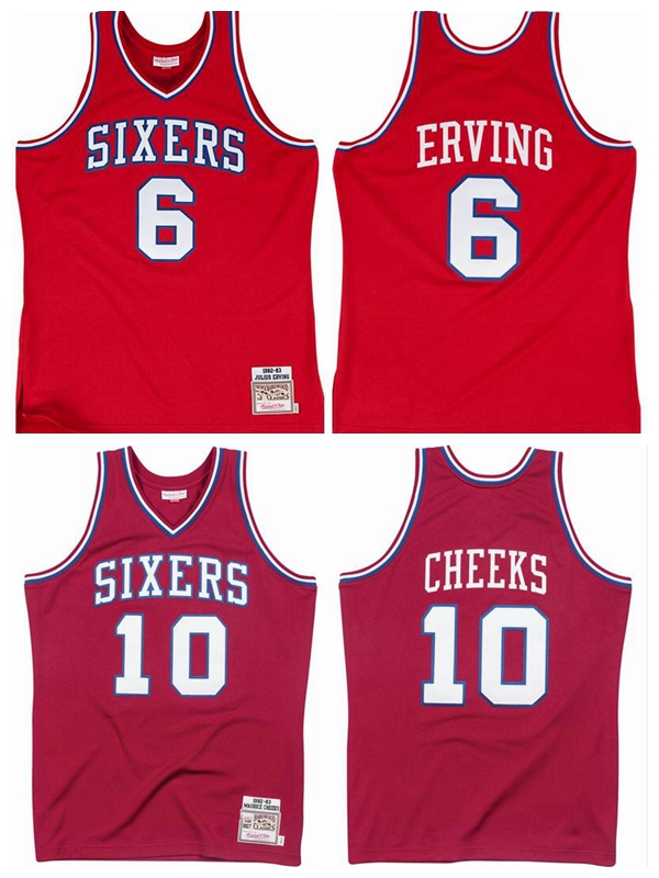 

Julius Erving Moses Malone 1982-83 Authentic Jersey Mitchell & Ness Philadelphia 76ers Hardwoods Classics 10 Cheeks 1982-83 Jerseys, Black;red