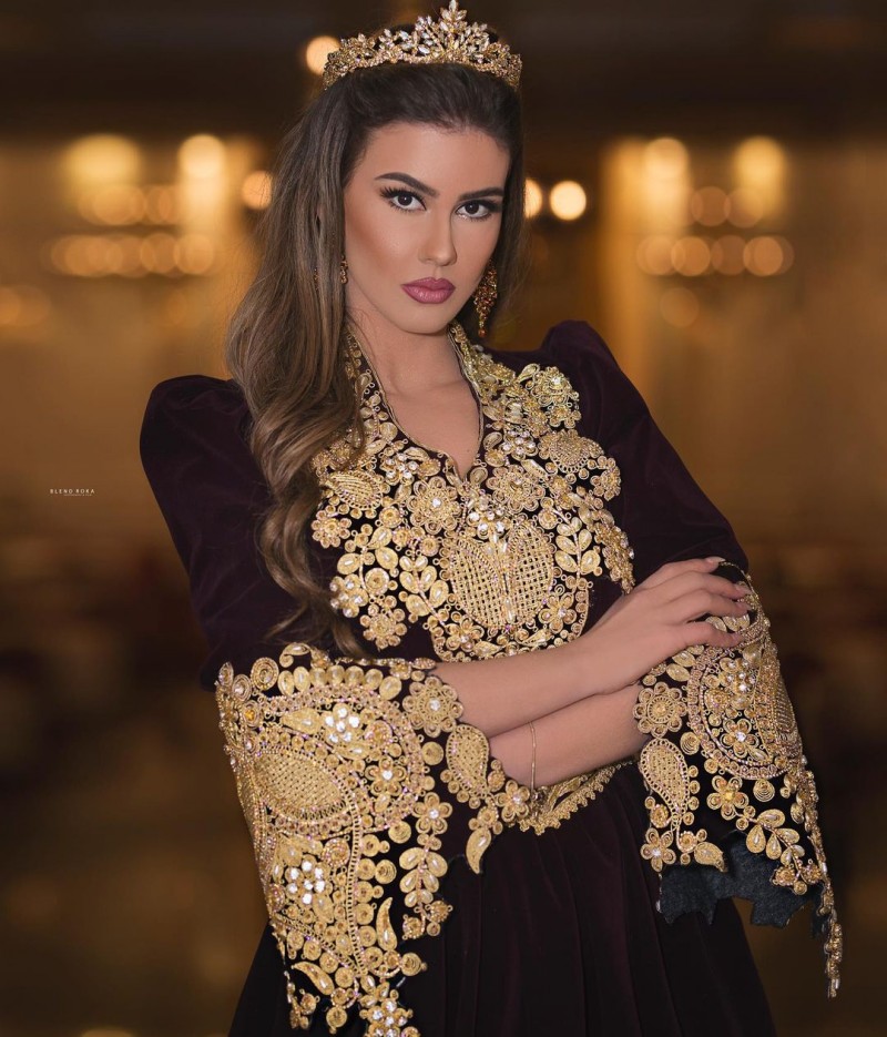 

Traditional Kosovo and Albanian Motifs Velvet Evening Dresses Long V Neck Applique Beaded Party Prom Dress Robe de Soirée, Hunter