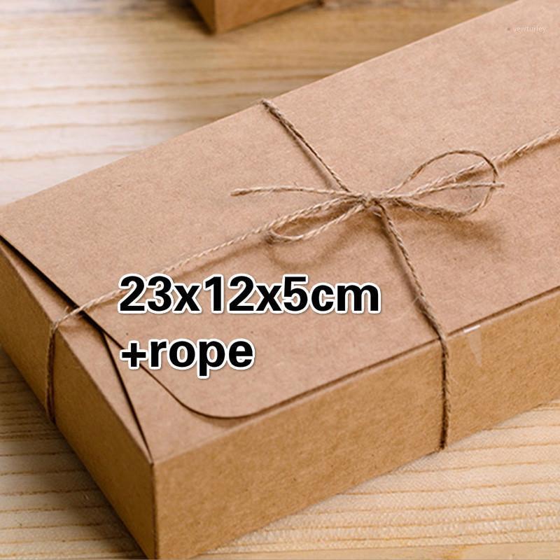 

20pcs/lot 23x12x5cm New Kraft Cardpaper Gift Box Rectangle Biscuits Boxes Candy Song Strange Baking Packing Case Free Ropes1