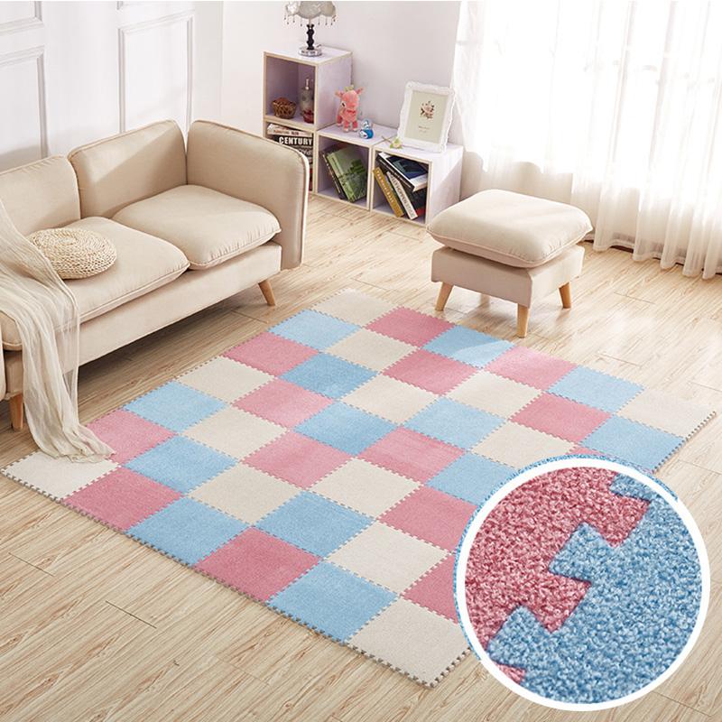 

30*30cm Carpet Living Room Bedroom Children Kids Floor Tiles Soft Interlocking Rug Magic Patchwork Jigsaw Splice Plush Play Mat, Yellow