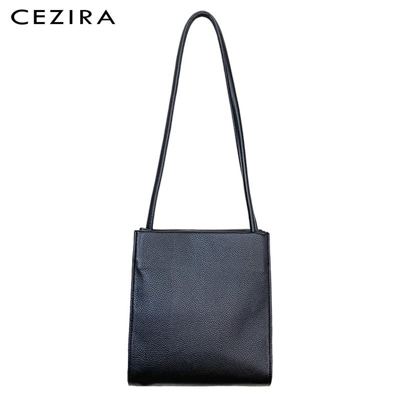 

CEZIRA 2021 Simple Design Soft PU Vegan Leather Shoulder Bag For Women Brand Casual Solid Color Tote Female Daily Handbags Purse, Beige