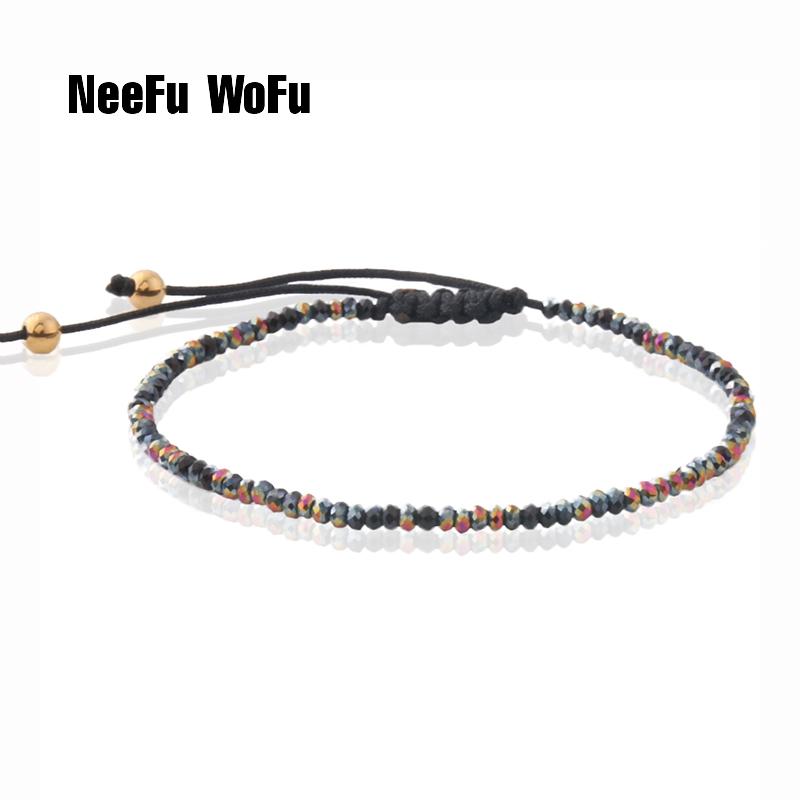 

NeeFu WoFu stainless steel Bracelete 0.8mm crystal Beads Beaded Bracelete Pulsera de Mujer de Bohemia Bangle Jewelry