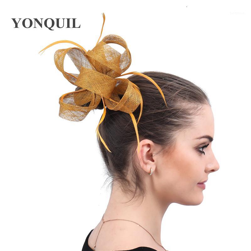 

gold fashion headwear bride elegant fedora cap fancy feather fascinator hat hair pin fancy feather hair accessories1, Red