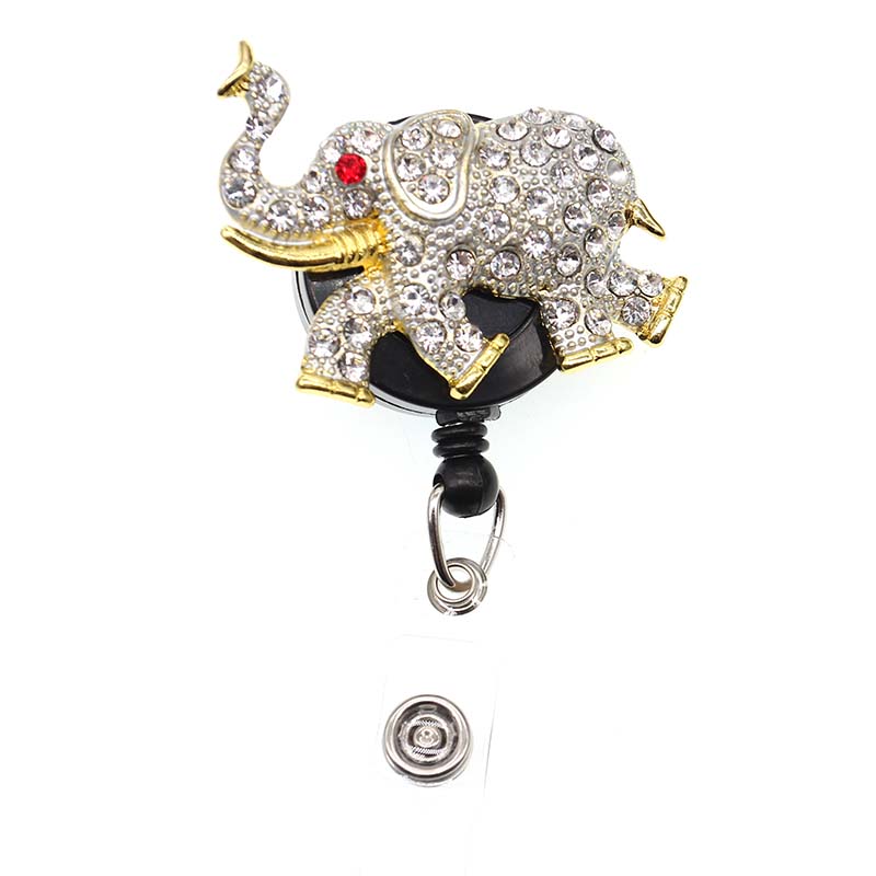 

10pcs/lot Crystal Animal Elephant ID Badge Card Holder For Medical Nurse Hospital Retractable Badge Reel, Gray