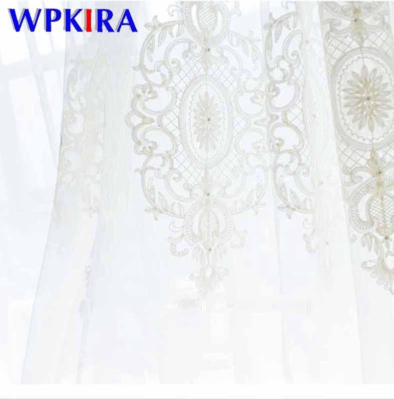 

Pure White Lace Pearl Tulle Curtain for Living room Bedroom Kitchen Europe Bead Embroidered Voile Fabric Window Screen AD658E, Tulle 02