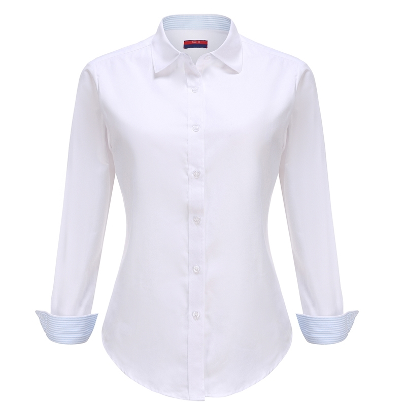 

DIoufoud Women Blouse Casual Long Sleeved Cotton Oxford White Shirt Woman Office Plus Size Shirts Patchwork Striped Blouses Y200828, Pinkoxford