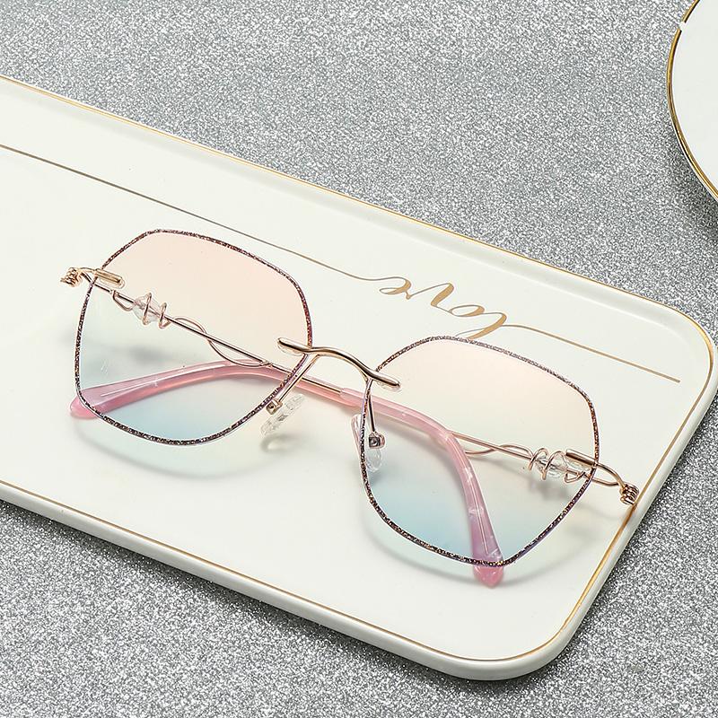 

Sunglasses Vintage Anti-blue Light Rimless Women Diamond Brand Designer Sun Glasses Ladies Shades Rhinestone Oculos