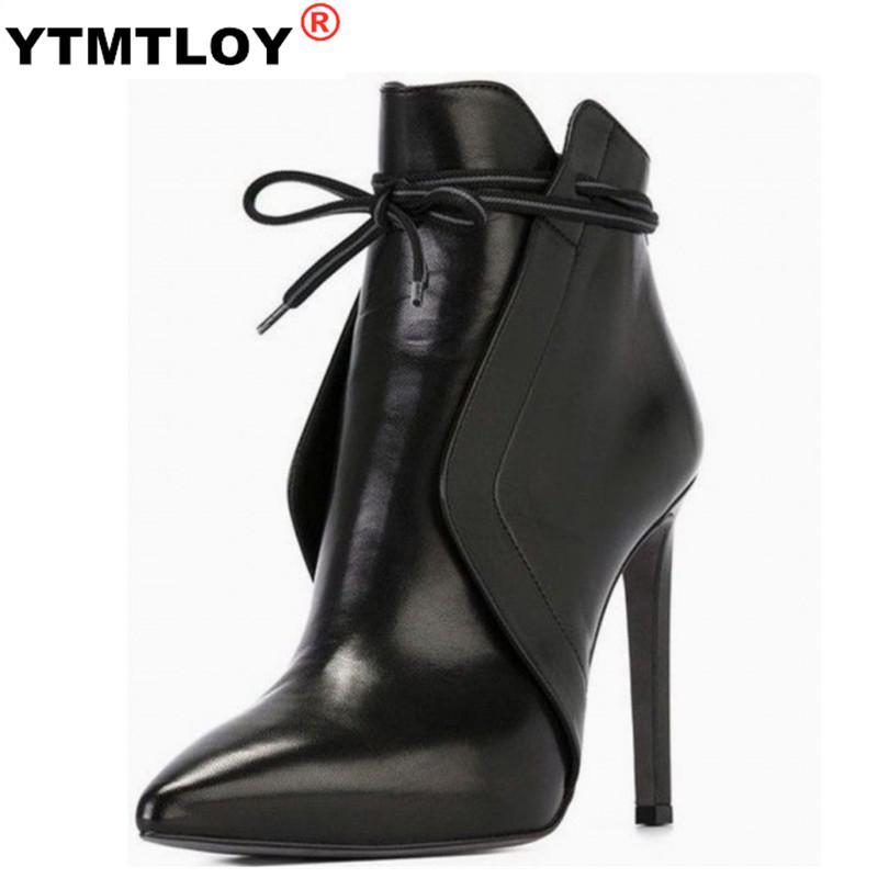 

Women's Boots High Heels Wedges Ladies Pointed Toe Thin Shoes Woman Heel For Wedding Casual Leather Short Keep warm, Black