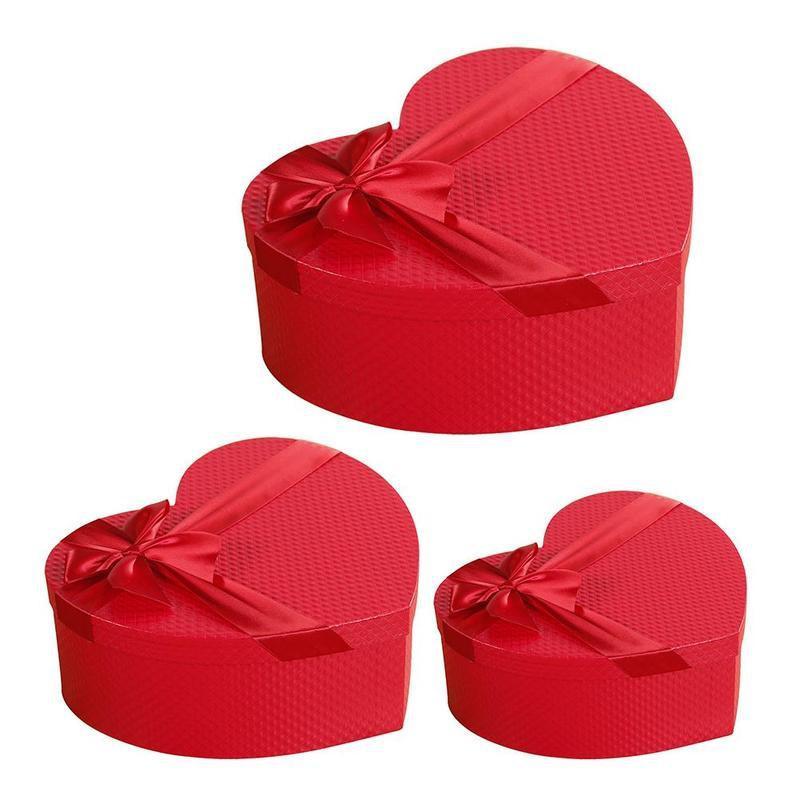 

3 size/set Red Heart Shaped Packaging Boxes Valentine's Day Gift Box Flowers Candy Boxes With Exquisite Ribbon Bow