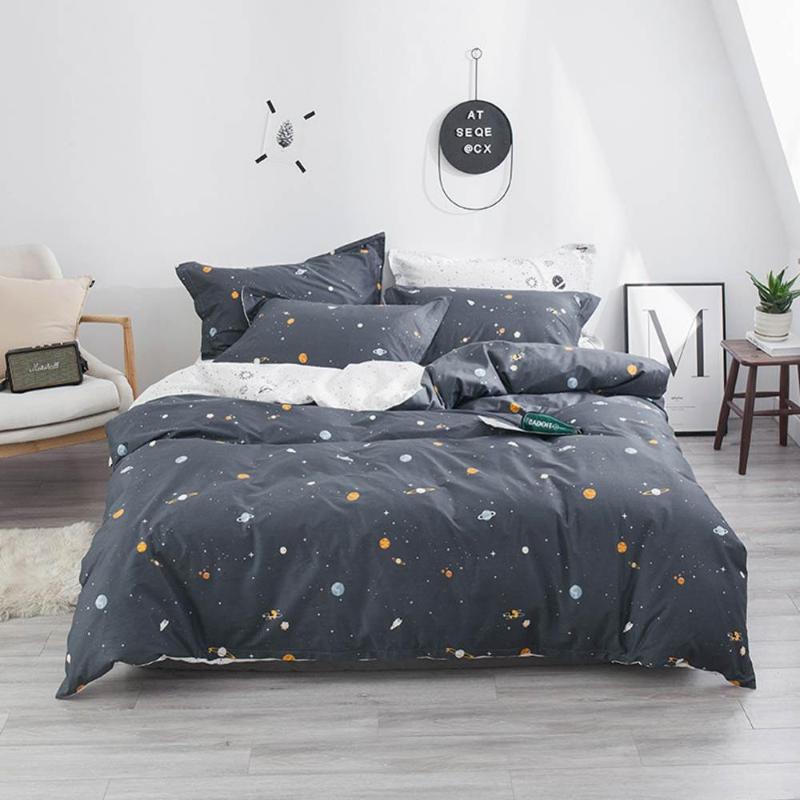 

2020 Dark Grey Space Stars INS Cartoon Bed Cover Soft Cotton Bedlinens  Queen King Duvet Cover Set Bedspread Pillowcases, 20192206