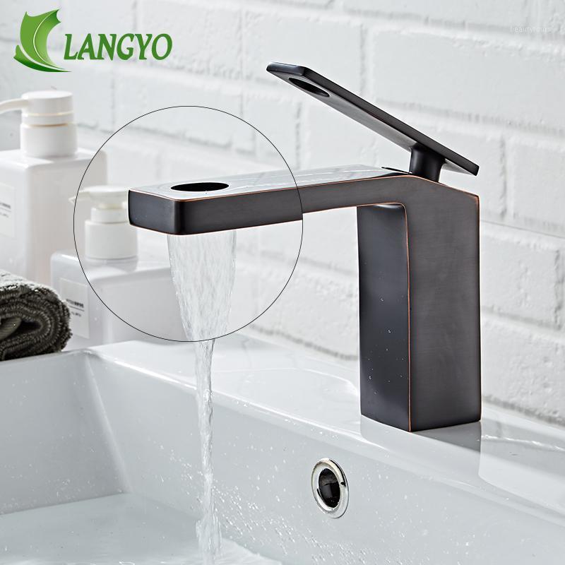 

LANGYO Hollow Design Waterfall Chrome/Black Ancient/Brushed Basin Faucet Bathroom Hot&Cold Water Sink Wash Mixer Tap BR-2021A1361