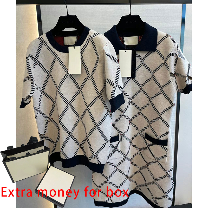 

Womens Knitted Dress Fashion Casual Short Sleeve Crew Neck Top with Diamond Check Pattern Date Sweet Dresses, Box