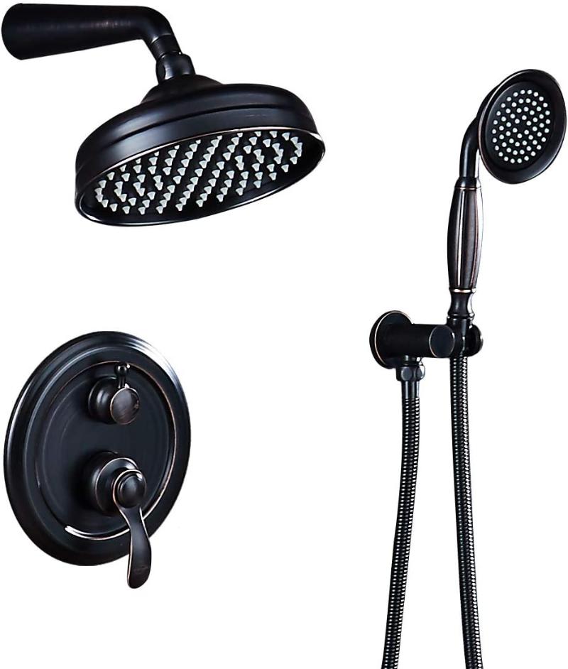 

IMPEU Rainfall Shower Faucet System with Handshower Wall Mounted Rain Mixer Combo Set, A, Oil Rubbed Bronze, Brushed Black color