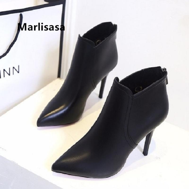 

Marlisasa Women Sweet Black Pu Leather High Heel Boots Lady Casual Comfortable Autumn Boots Winter Ankle Botas F30301