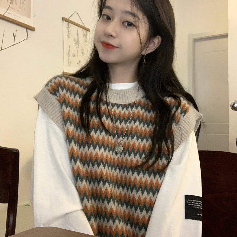 

2021 New Korean striped waistcoat of women with no sleeves, sweaters and women's pullovers (c8661) 6L2D, Khaki.