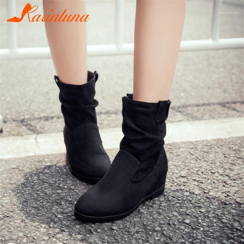 

KARIN Big Size 33-43 Female Daily Fashion Short Boots Simple Chunky Heels Pleated women's Boots Ankle Casual Shoes Woman1, Blue