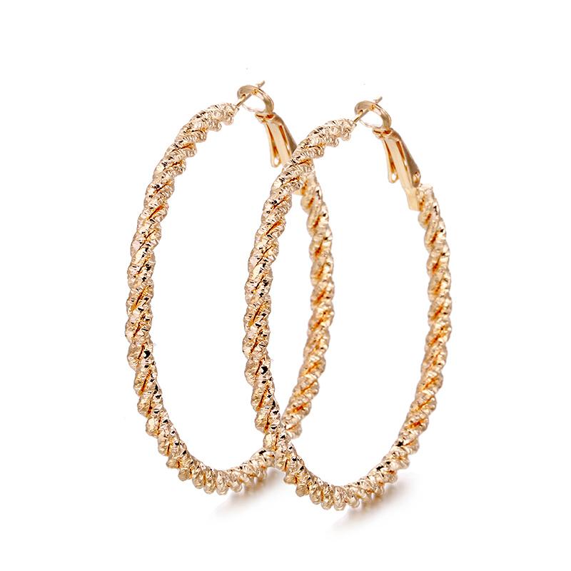 

Top Quality New 2021 Fashion Big Circle Punk rope Pattern Hoop Earrings Twisted Gold Color For Women Party Wholesale Gifts