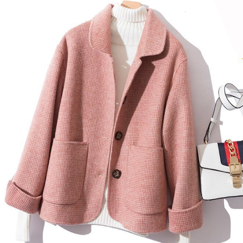 

2021 New Mulher Xadrez De l Moda Outono Jaqueta 1vyz, Pink