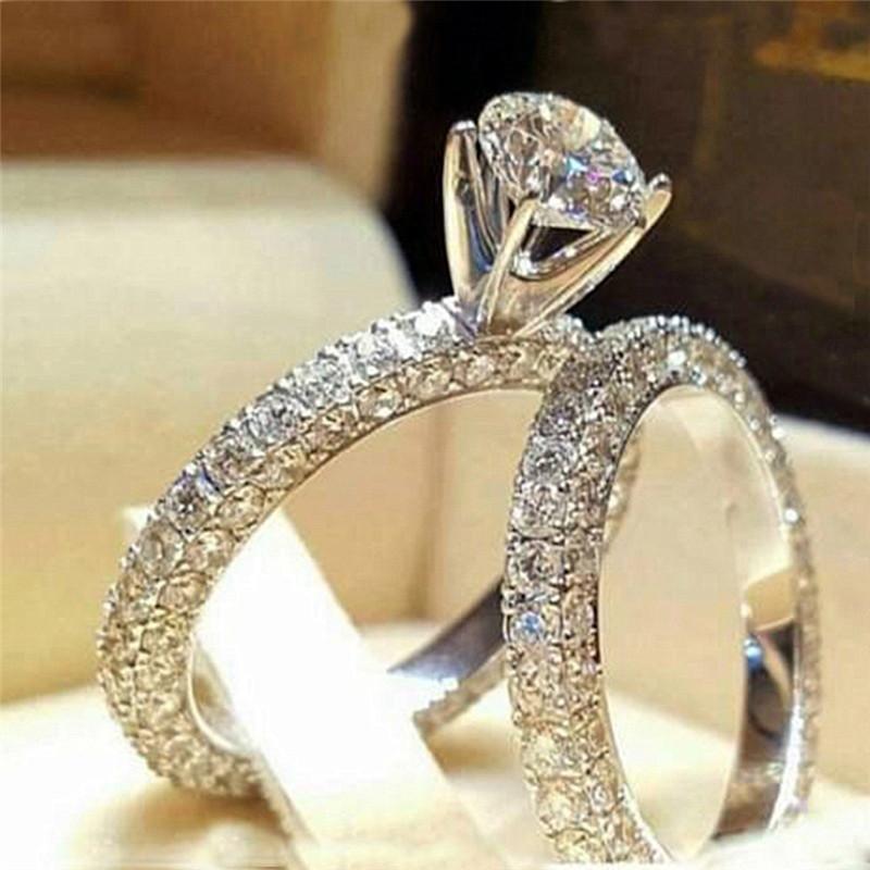 

Wedding Rings BOAKO Gorgeous Double Circle Women Ring Full Bling Iced Out Micro Pave Crystal Zircon Dazzling Bridal Engagement