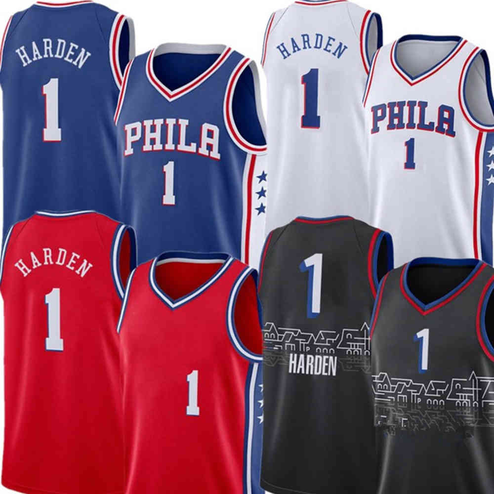 

2022 Jame 1 Harden s Jersey joel 21 embiid Basketball Jerseys Allen 3 Iverson men top sales Embroidery s S M L XL  Blue White Red Black