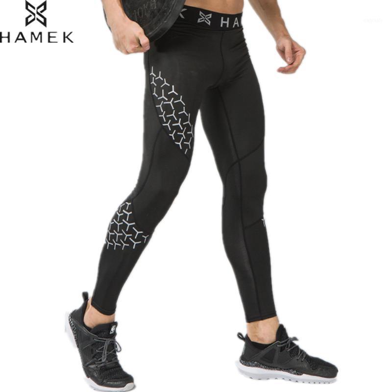 

HAMEK Running Tights Men Jogging Sport Leggings Gym Fitness Compression Pants Exercise Workout Quick-drying Spandex Trousers1, X635 black green