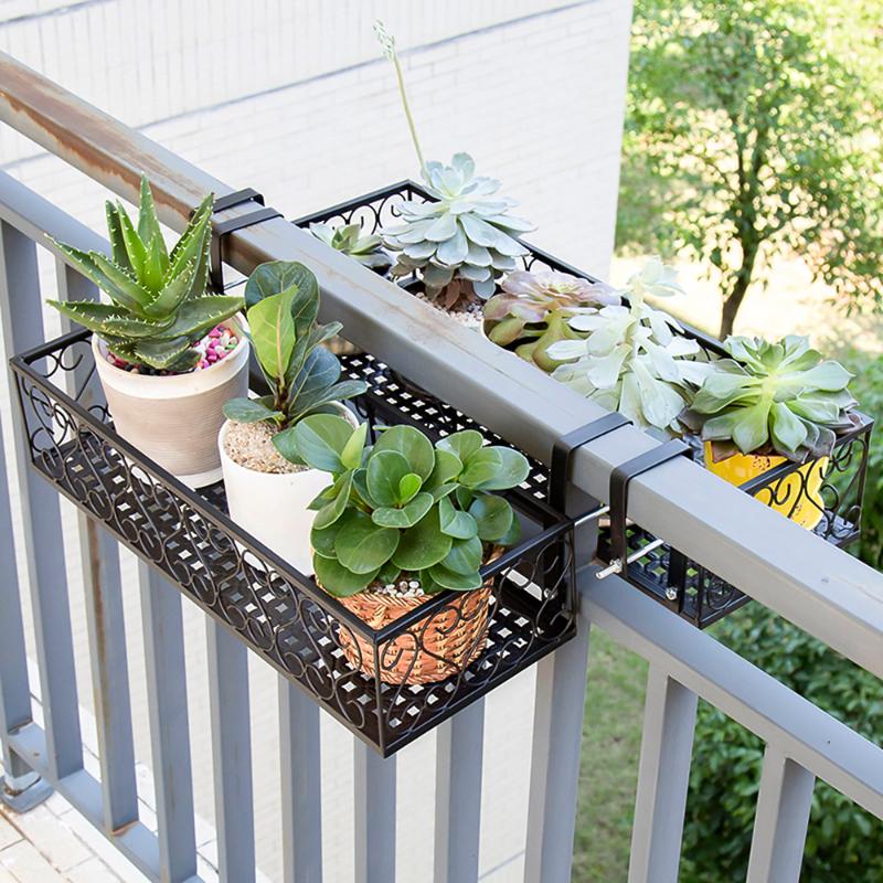 

Flower Pot Stand Rack Deck Rail Flowerpot Railing Shelf Balcony Rail Planter Rack Fence Railing Hanging Organizer Storage Basket
