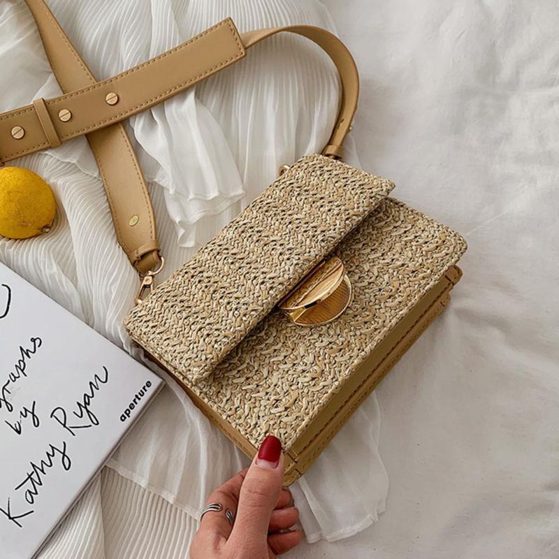 

Crossbody Mini Weaving Bags For Women 2021 Summer Ladies Leather Purses and Handbags Female Travel Shoulder Simple Bag, Beige