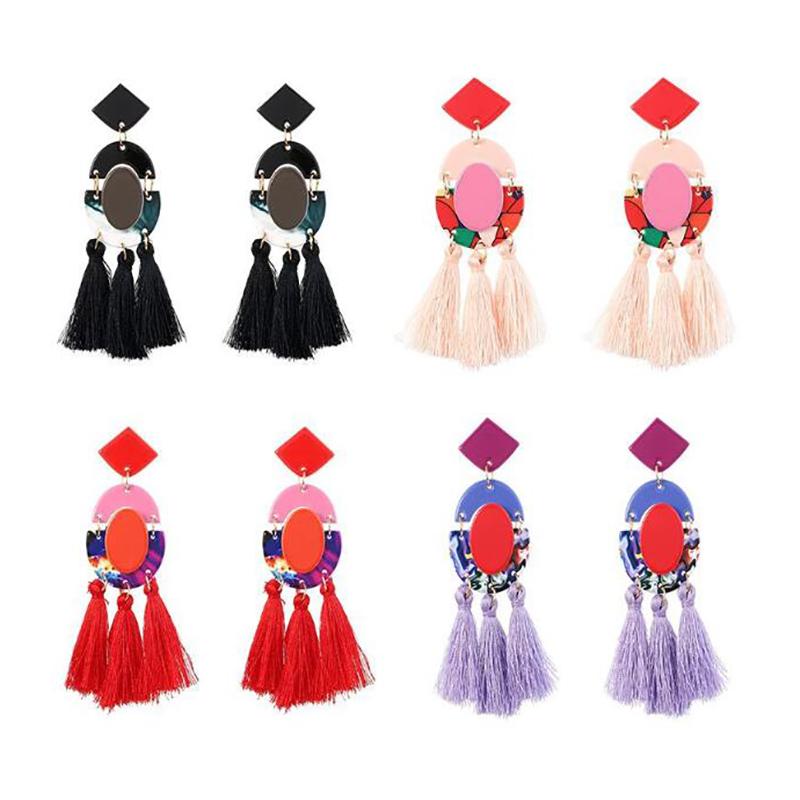 

Female Long Tassel Earrings Statement Drop Earrings Women Geometric Resin